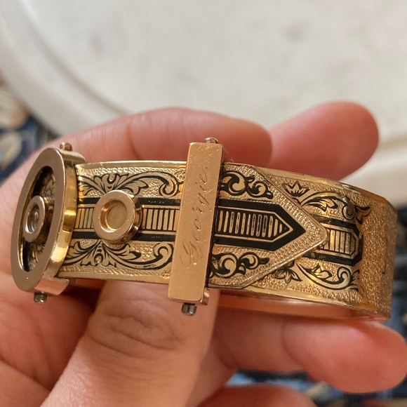 Antique Victorian Taille d’Epargne “Georgie” Engraved Buckle Bracelet Pat. 1874 - Picture 9 of 16